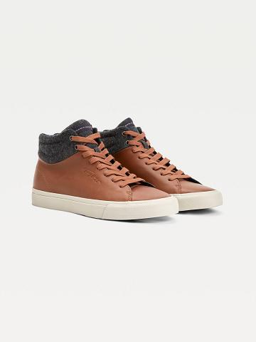 Férfi Tommy Hilfiger Felt accent ankle leather Alkalmi Cipő Barna Szürke | HU 1442SGL